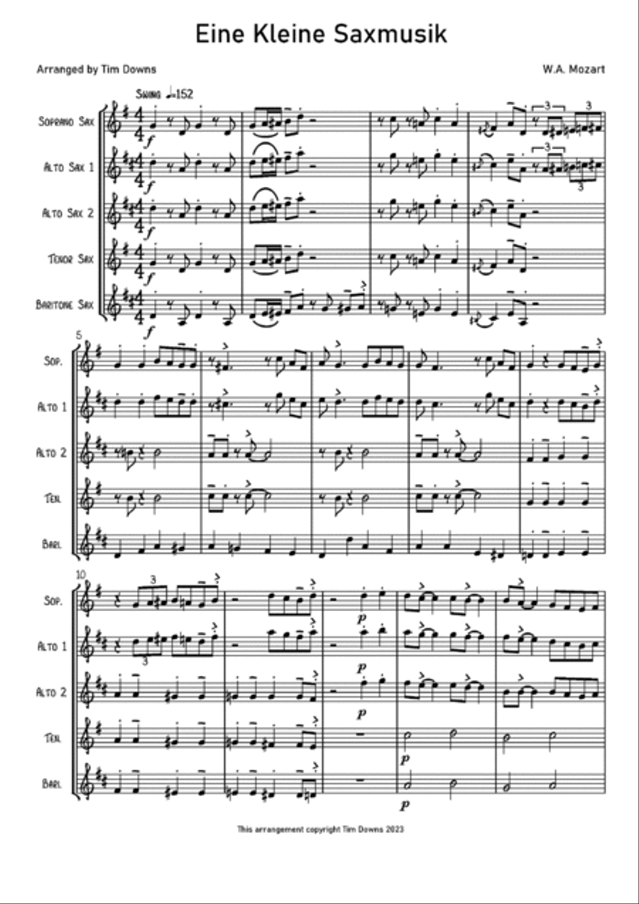 Eine Kleine Nachtmusik (with a swing!) Saxophone Quartet scores gallery preview page 2