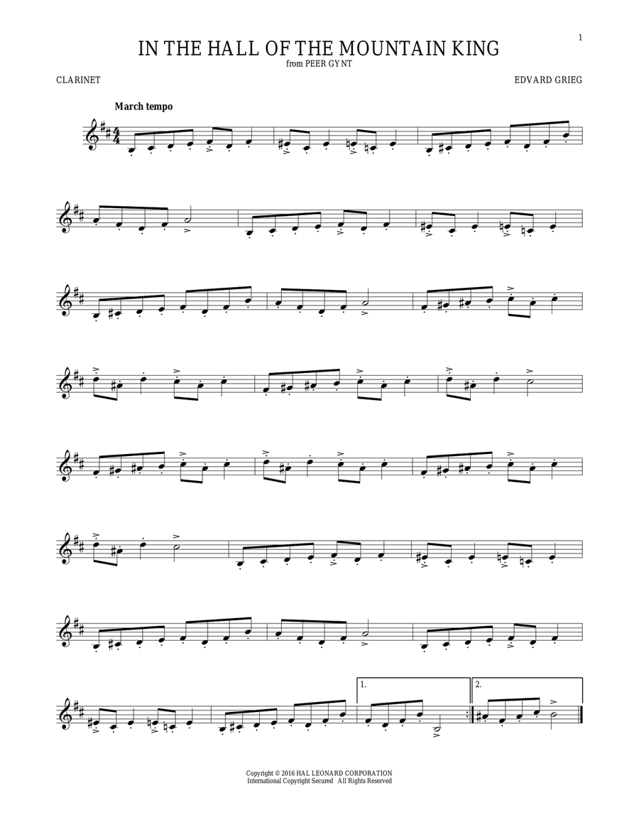 In The Hall Of The Mountain King Clarinet Solo scores gallery preview page 1