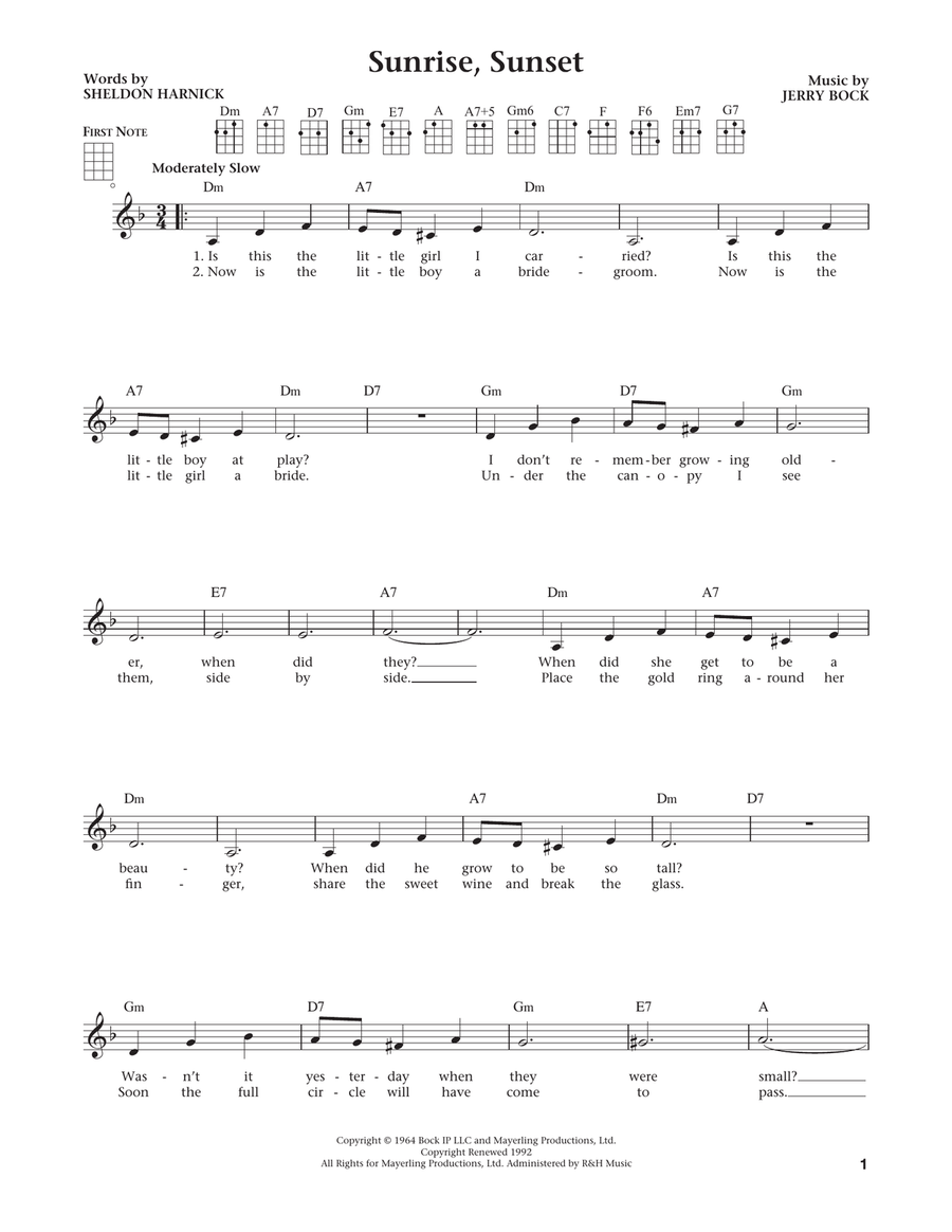 Sunrise, Sunset (from The Daily Ukulele) (arr. Liz and Jim Beloff) Ukulele scores gallery preview page 1
