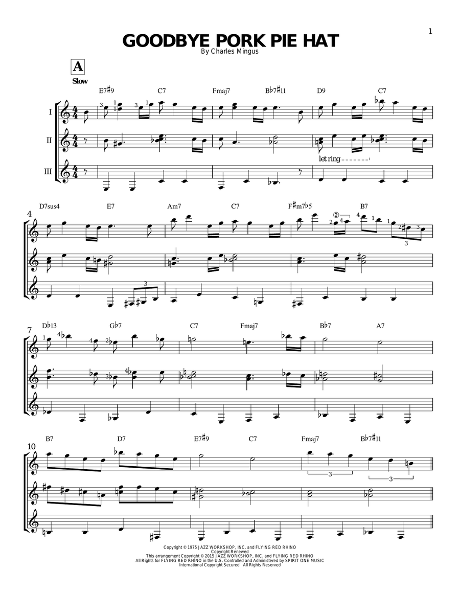 Goodbye Pork Pie Hat Guitar Ensemble scores gallery preview page 1