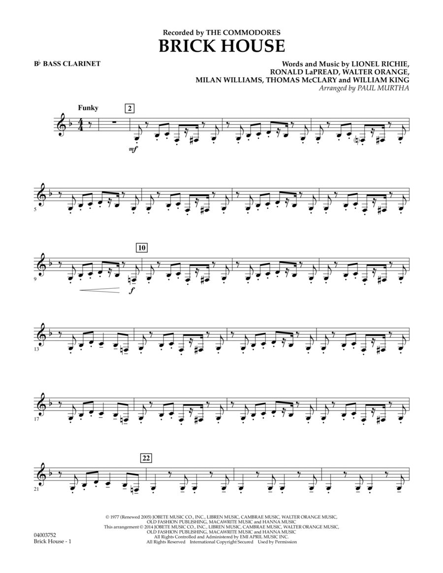 Brick House - Bb Bass Clarinet Concert Band scores gallery preview page 1