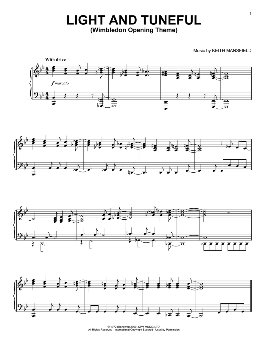 Light And Tuneful (Wimbledon Opening Theme) Piano Solo scores gallery preview page 1