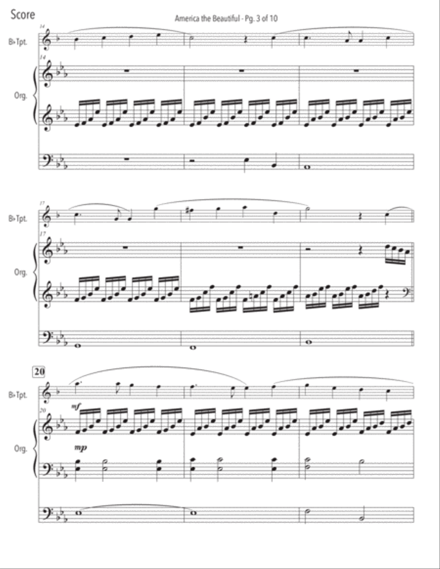 America the Beautiful Trumpet Solo and Organ - Advanced B-Flat Trumpet scores gallery preview page 6