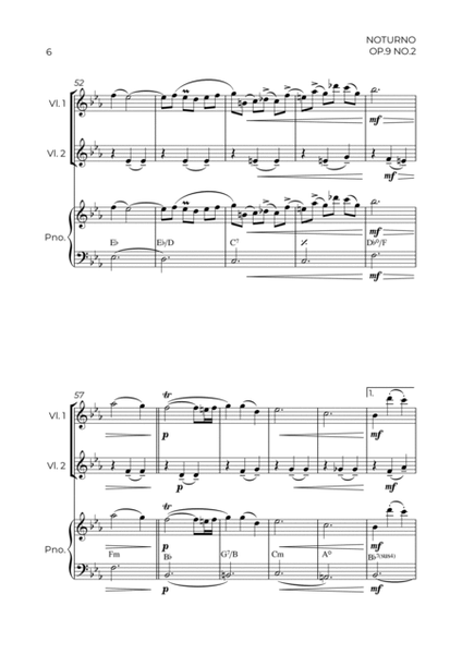 NOTURNO OP.9 NO.2 - CHOPIN - STRING PIANO TRIO (VIOLIN 1, VIOLIN 2 & PIANO) image number null