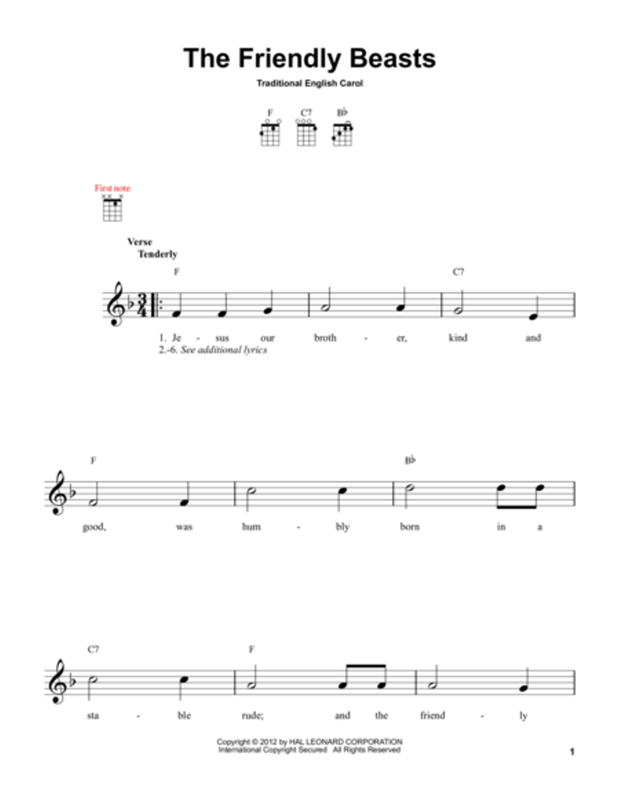 The Friendly Beasts Ukulele scores gallery preview page 1