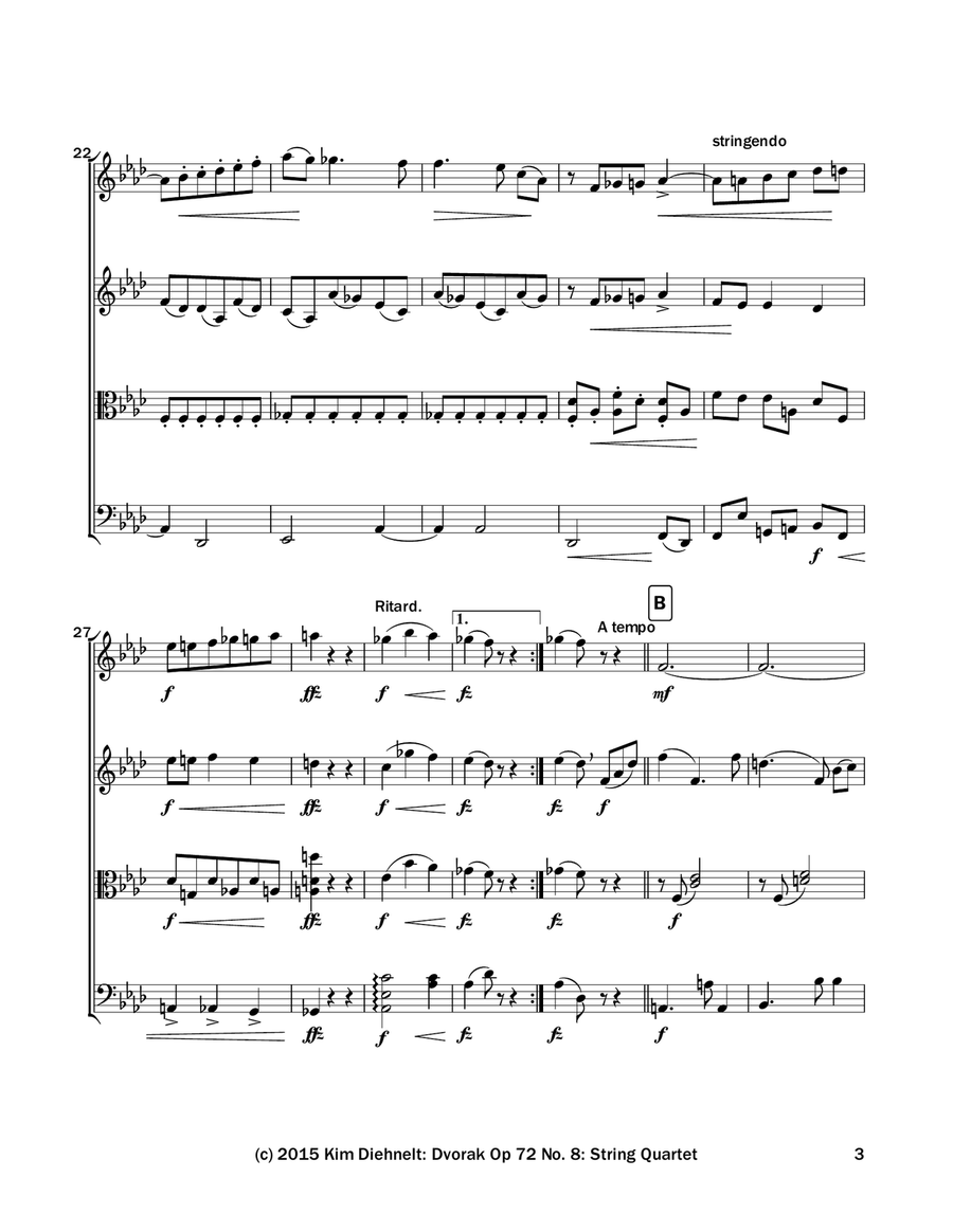 Dvorak: Slavonic Dance Op. 72, No. 8 - for String Quartet String Quartet scores gallery preview page 4