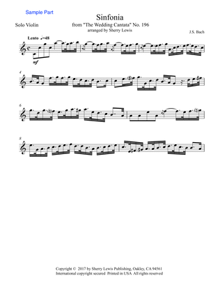 SINFONIA from "THE WEDDING CANTATA", NO. 196, Bach, Violin Solo, Intermediate Level