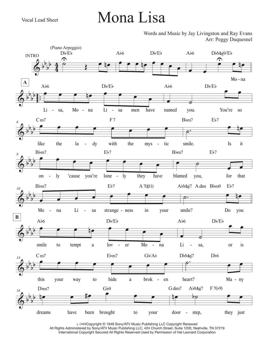 Mona Lisa Mona Lisa Unison Choir scores gallery preview page 1