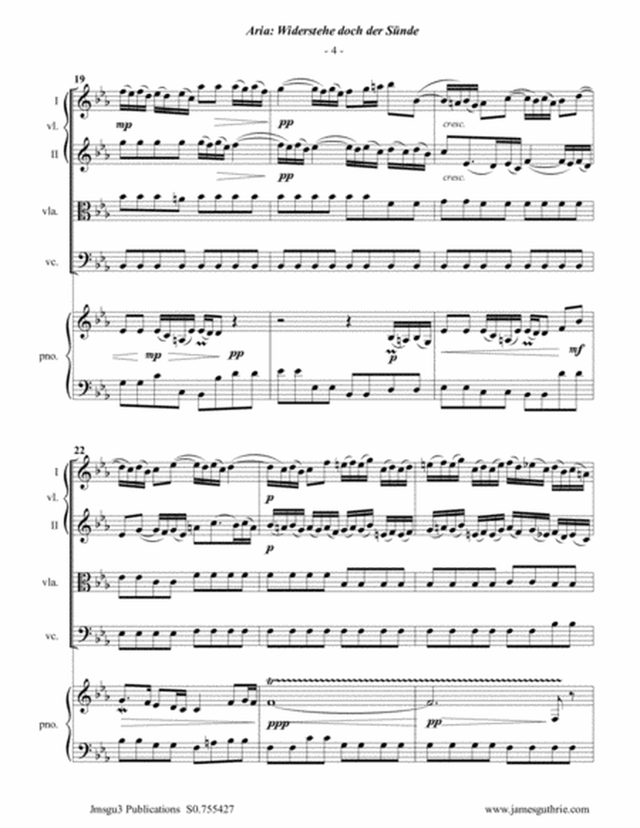 BACH: Widerstehe doch der Sünde, BWV 54 for Piano Quintet image number null