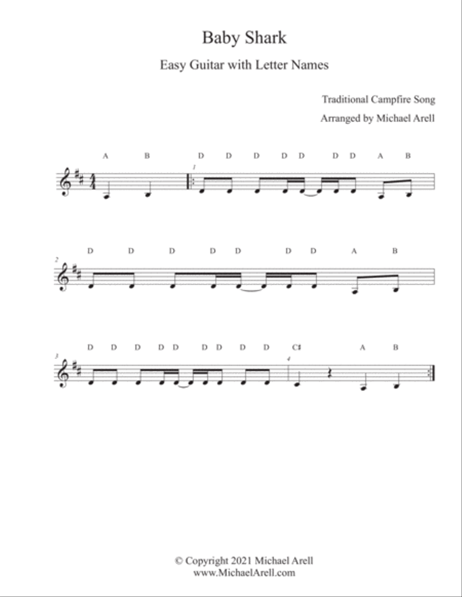 Baby Shark--Easy Guitar Guitar Tablature scores gallery preview page 3