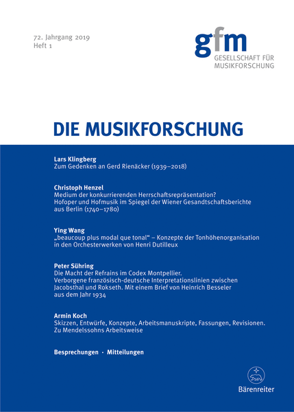 Die Musikforschung, Heft 1/2019