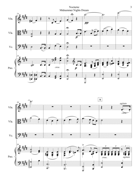 Felix Mendelssohn - Nocturne (from A Midsummer Night's Dream) arr. for piano quartet (score and part