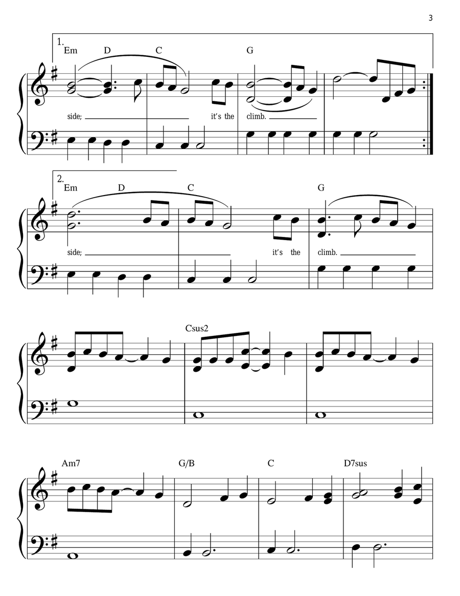 The Climb (from Hannah Montana: The Movie) Easy Piano scores gallery preview page 3