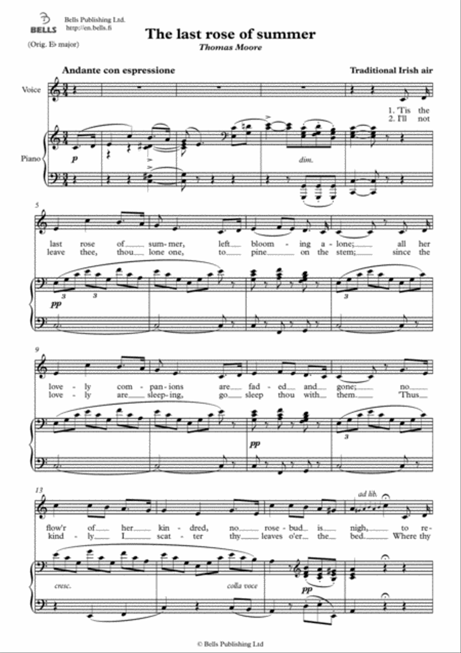 The last rose of summer (Solo song) (C Major) Voice Solo scores gallery preview page 1
