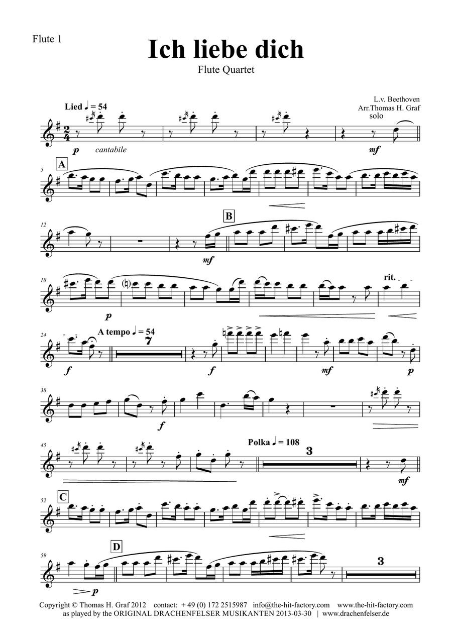 Ich liebe dich - Beethoven goes Polka - Flute Quartet Flute Quartet scores gallery preview page 5