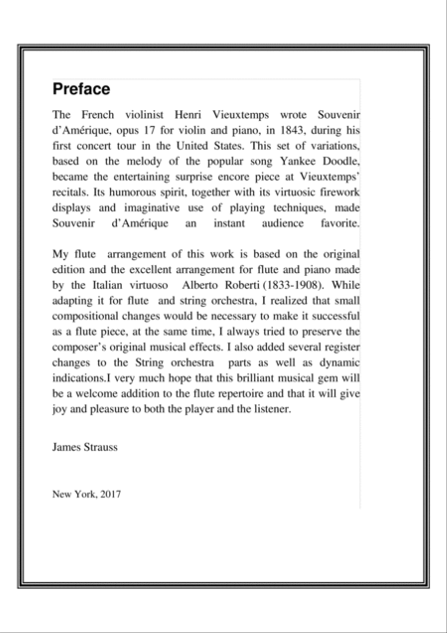 Souvenir D'Amerique- Variations Burleques sur Yankle Doodle op.17 for flute and string Orchestra - F Chamber Orchestra scores gallery preview page 2