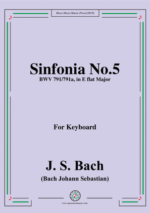 Book cover for Bach,J.S.-Sinfonia No.5 BWV 791/791a in E flat Major,for Piano