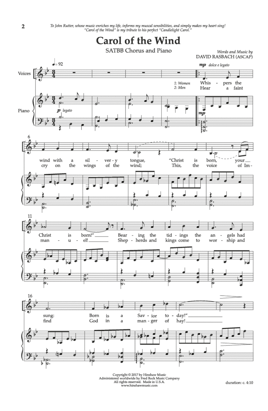 Carol Of The Wind SATBarB scores gallery preview page 1