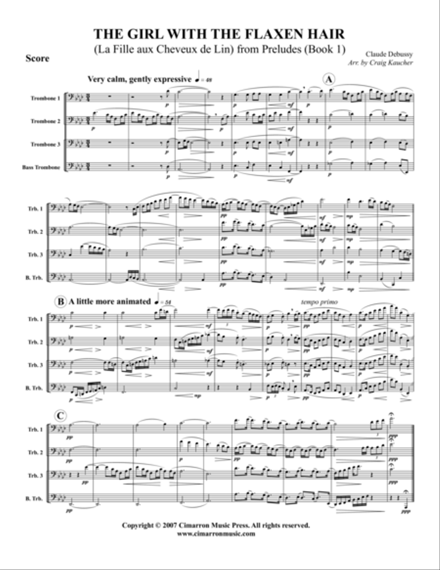 The Girl with the Flaxen Hair Trombone Quartet scores gallery preview page 1