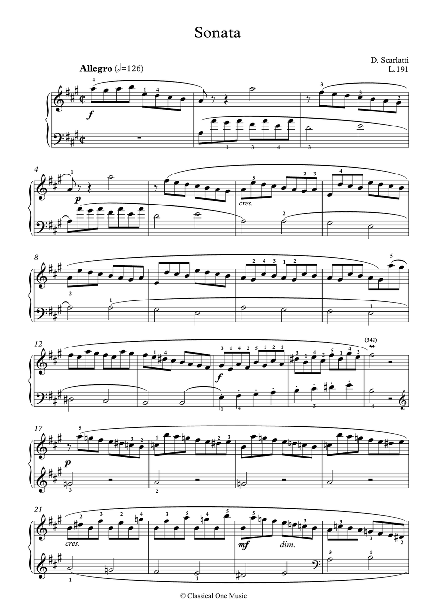 Scarlatti-Sonata in A-Major L.191 K.342(piano) Piano Solo scores gallery preview page 2