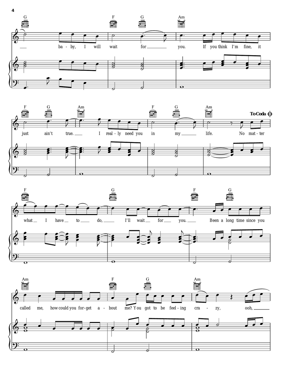 Wait For You Piano, Vocal, Guitar scores gallery preview page 4