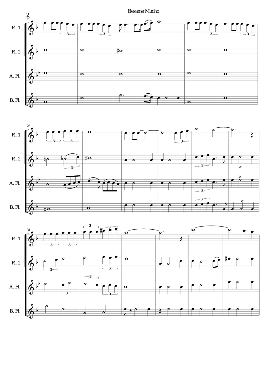 Besame Mucho (Kiss Me Much) Flute Quartet scores gallery preview page 2