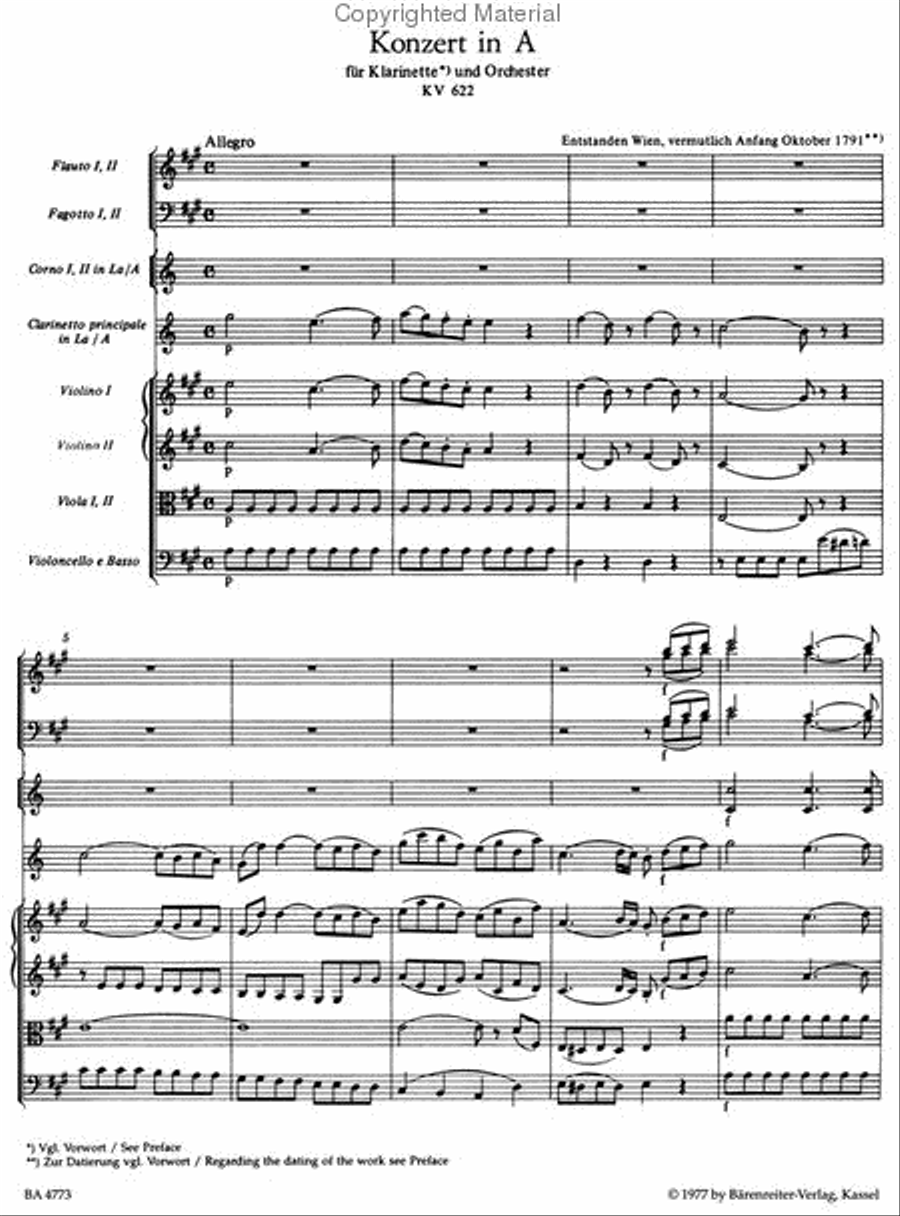 Concerto for Clarinet and Orchestra A major, KV 622 Clarinet scores gallery preview page 2
