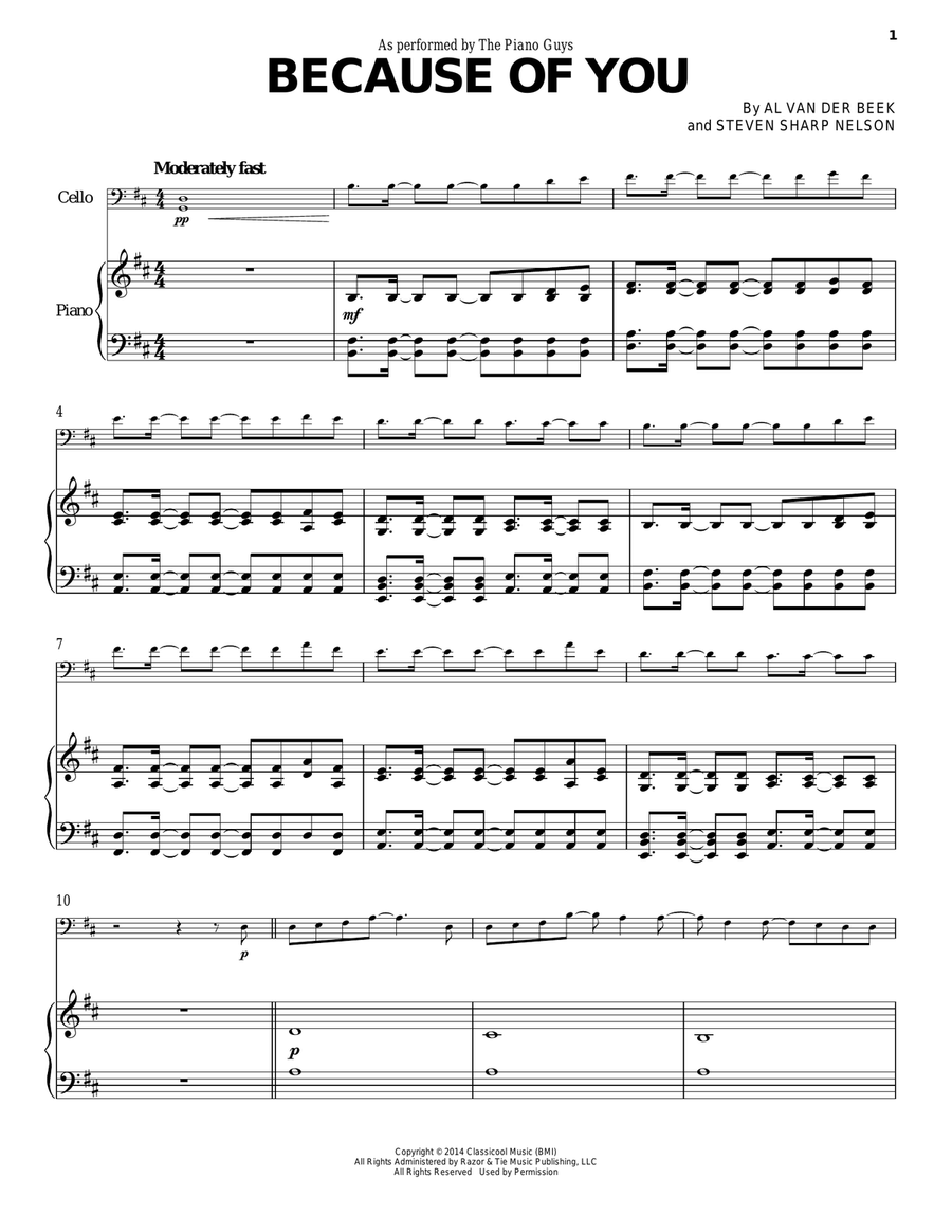 Because Of You Piano Solo scores gallery preview page 1