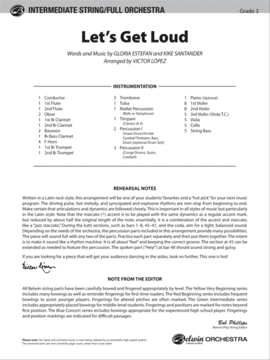 Let's Get Loud: Score Let's Get Loud: Score Full Orchestra scores gallery preview page 1