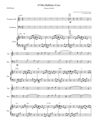 O Mio Babbino Caro (Puccini) for Trumpet in Bb & Trombone Duo and Piano Accompaniment with Chords