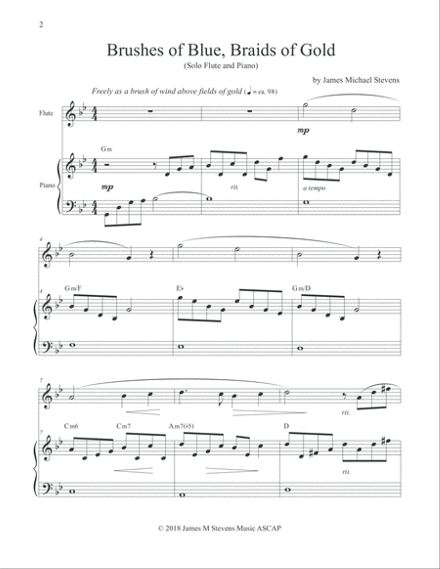 Brushes of Blue, Braids of Gold - Flute and Piano Flute Solo scores gallery preview page 2