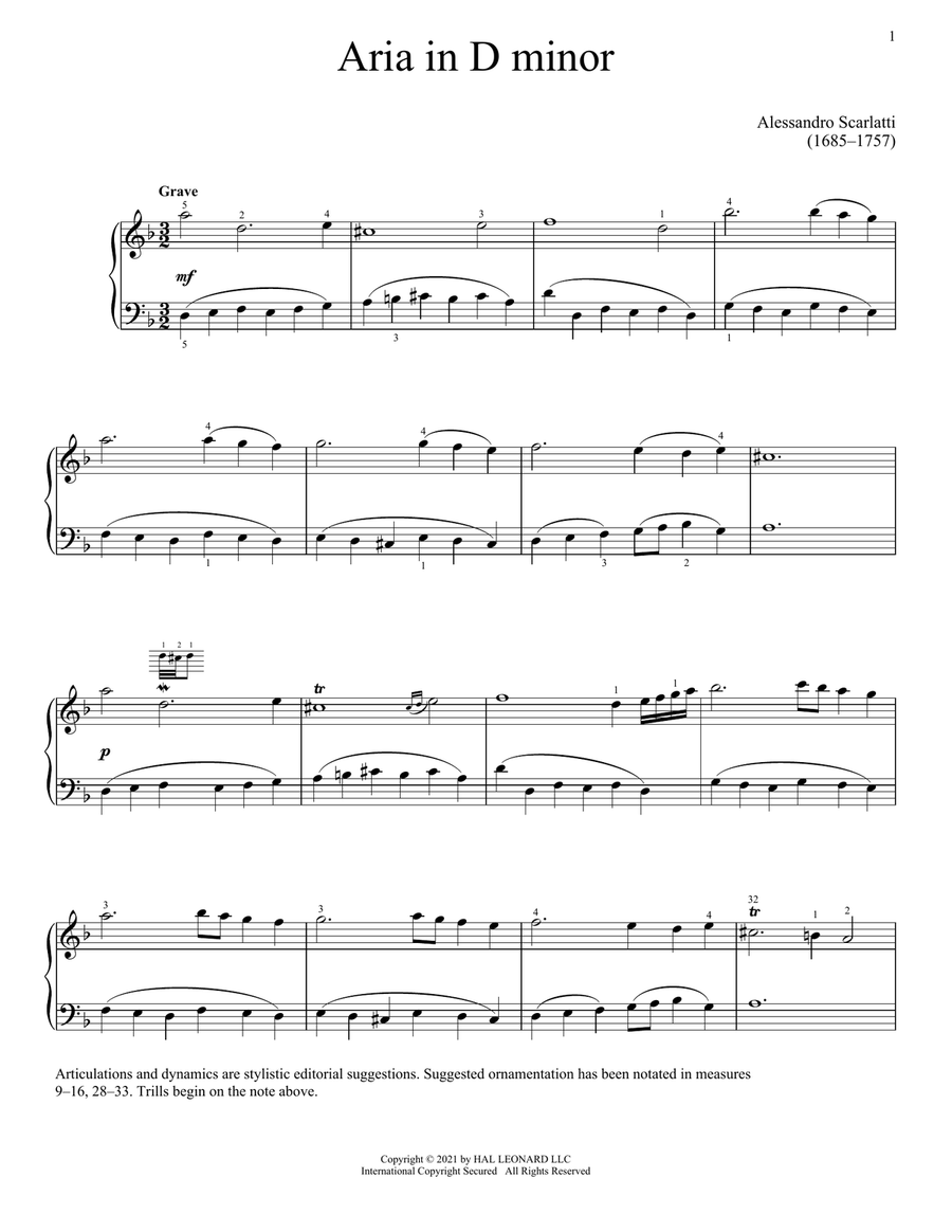 Aria Piano Solo scores gallery preview page 1