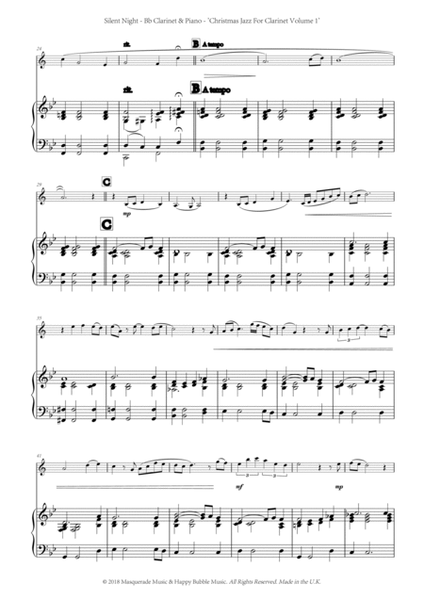 Silent Night ; A Shmooshy jazz arrangement for Bb Clarinet and Piano. Includes FREE demonstration, a image number null