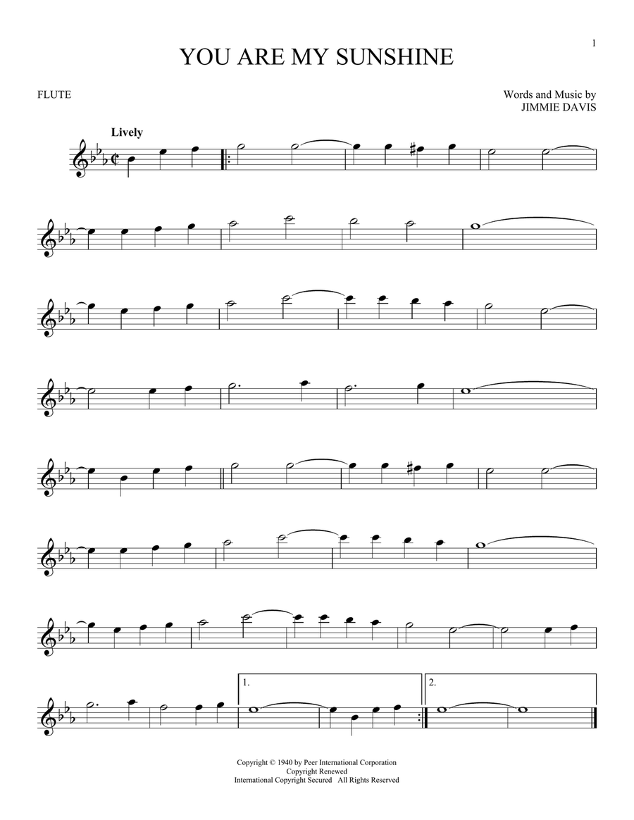 You Are My Sunshine Flute Solo scores gallery preview page 1