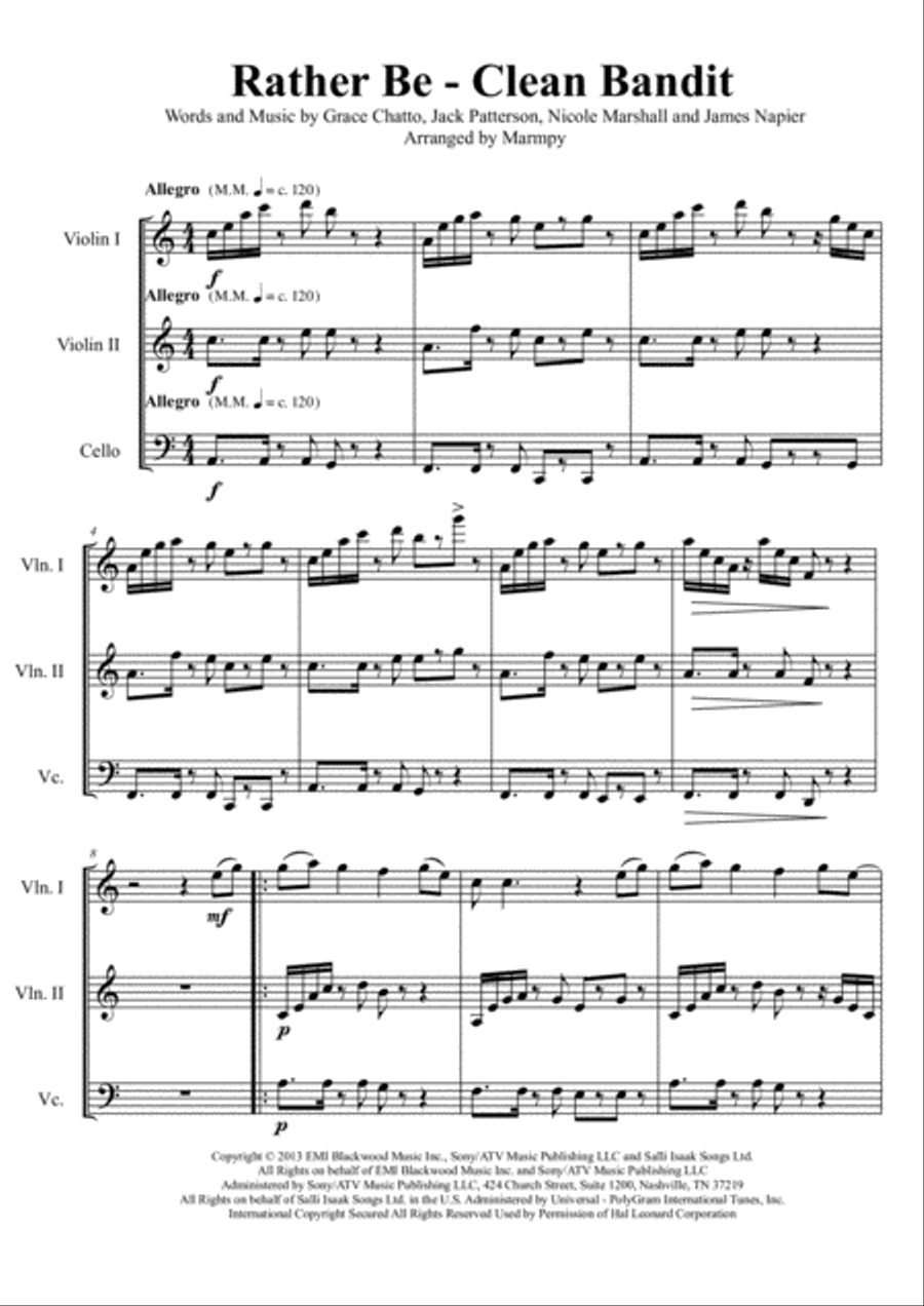 Rather Be Rather Be String Trio scores gallery preview page 1