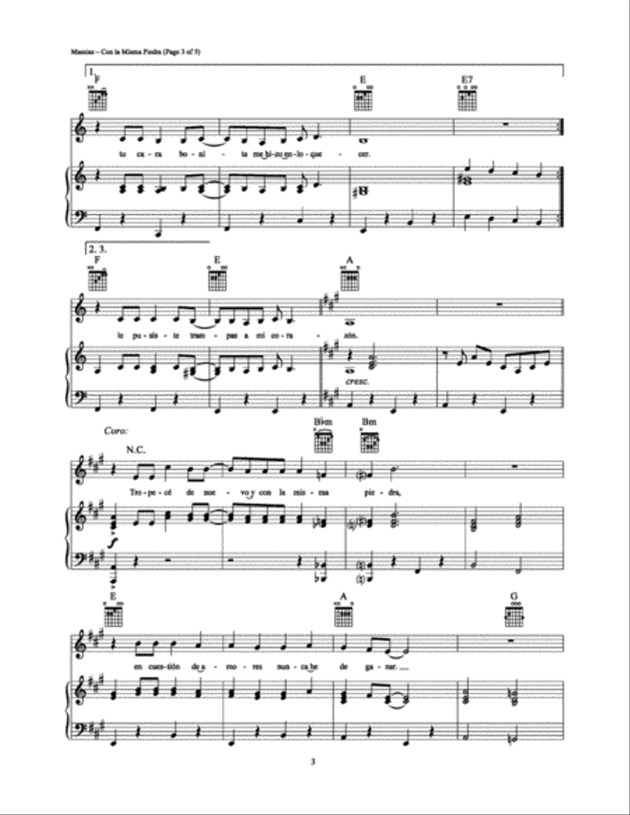 Con la Misma Piedra Piano, Vocal, Guitar scores gallery preview page 3