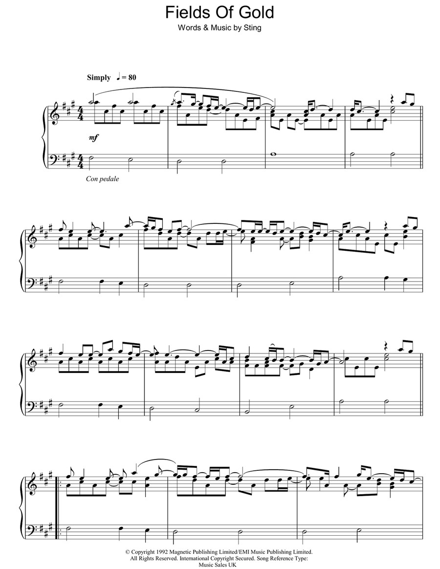 Fields Of Gold Piano Solo scores gallery preview page 1