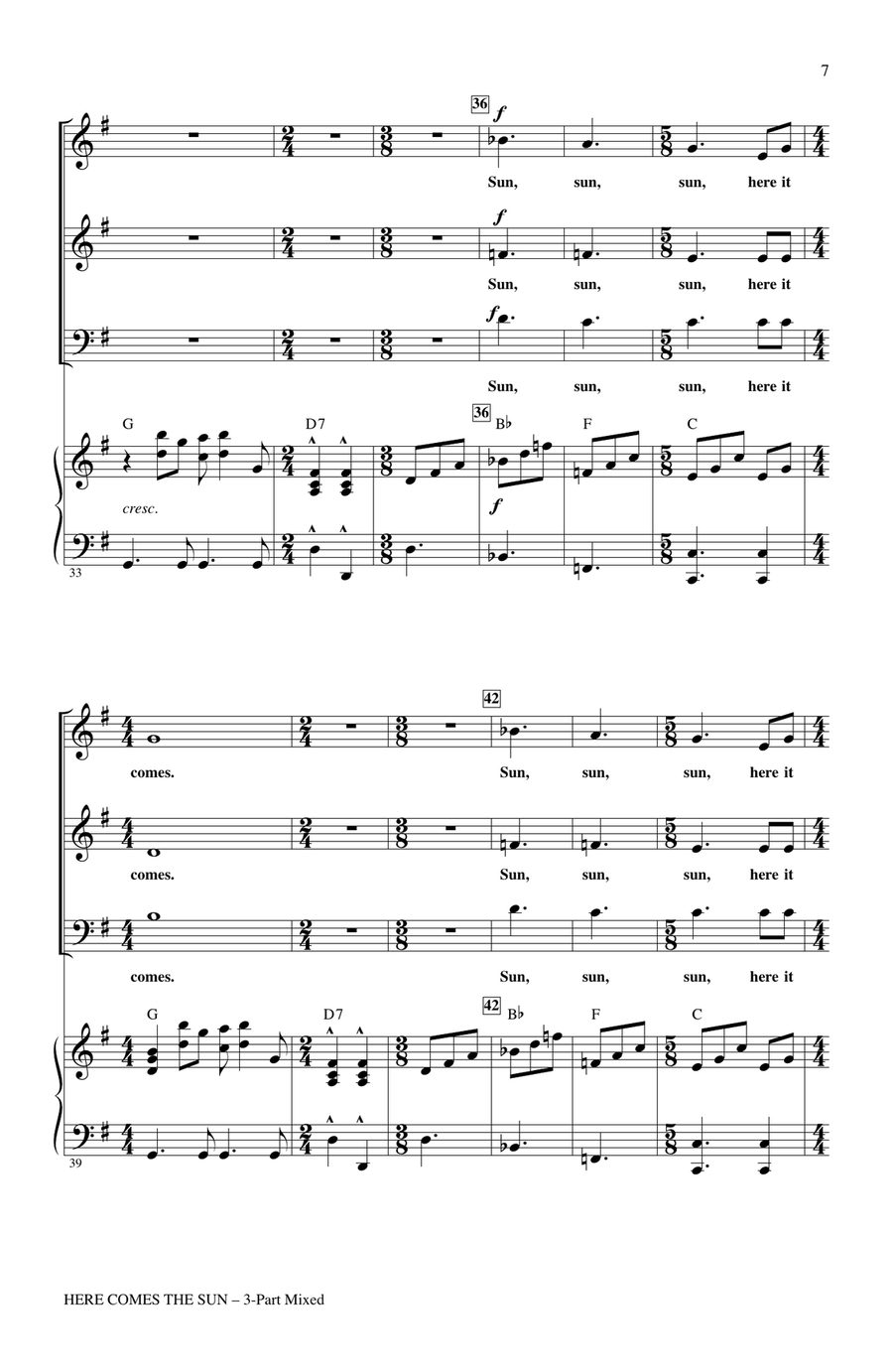 Here Comes The Sun (arr. Mac Huff) 3-Part scores gallery preview page 5