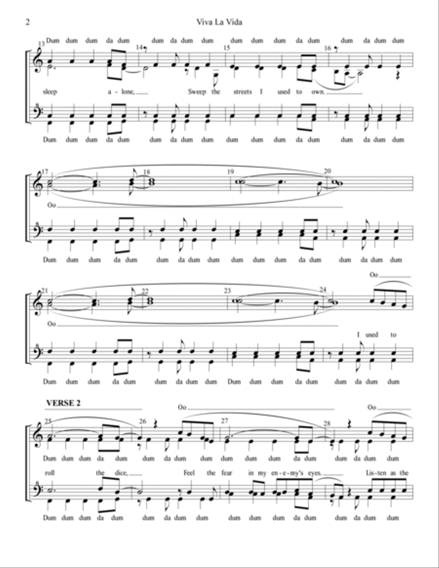 Viva La Vida Viva La Vida SSAA scores gallery preview page 2