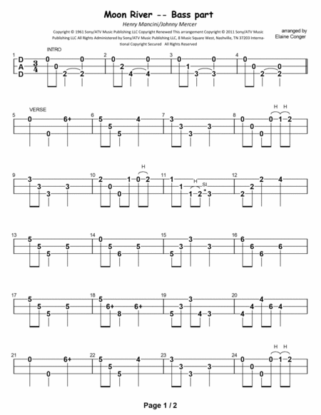 Moon River by Henry Mancini Dulcimer - Digital Sheet Music