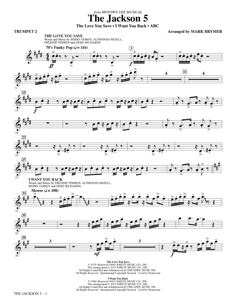 The Jackson 5 (from Motown The Musical) - Bb Trumpet 2 Choir scores gallery preview page 1