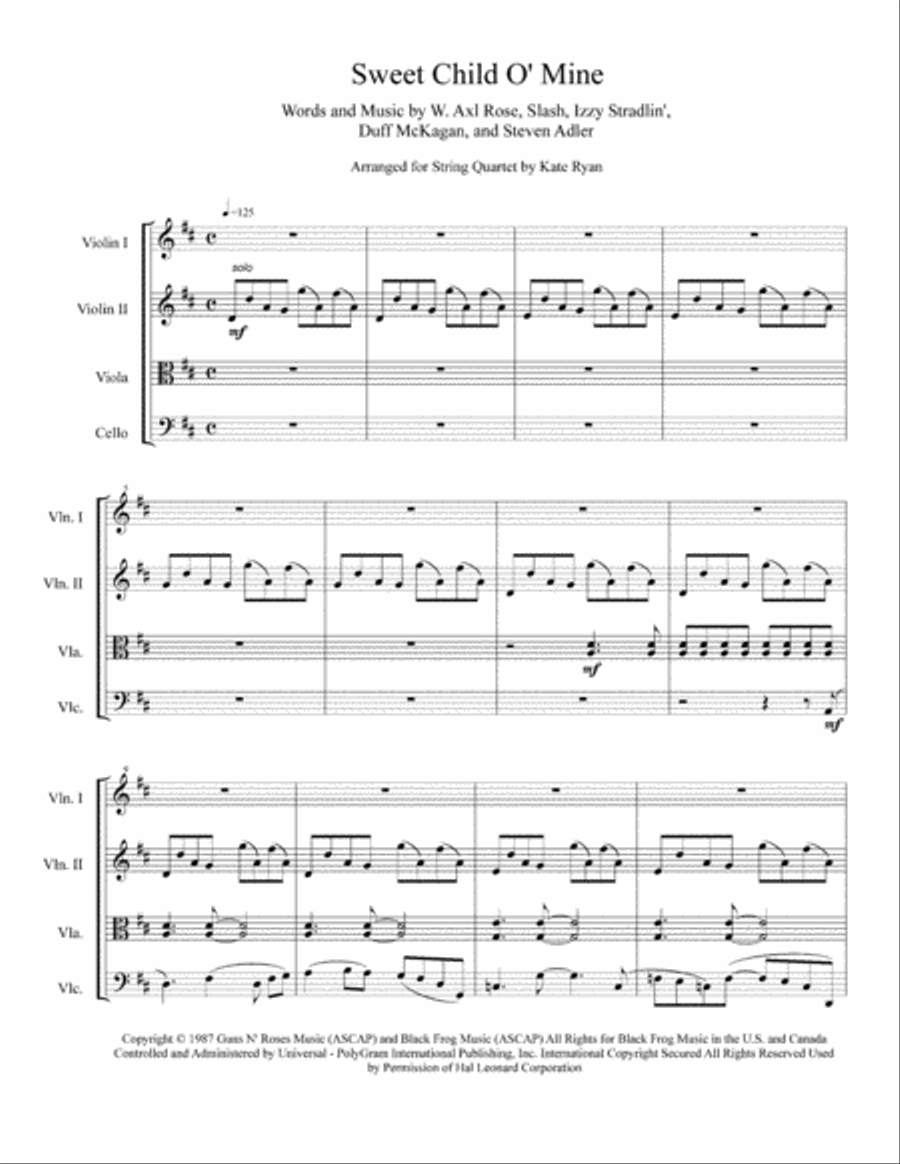 Sweet Child O' Mine Sweet Child O' Mine String Quartet scores gallery preview page 2