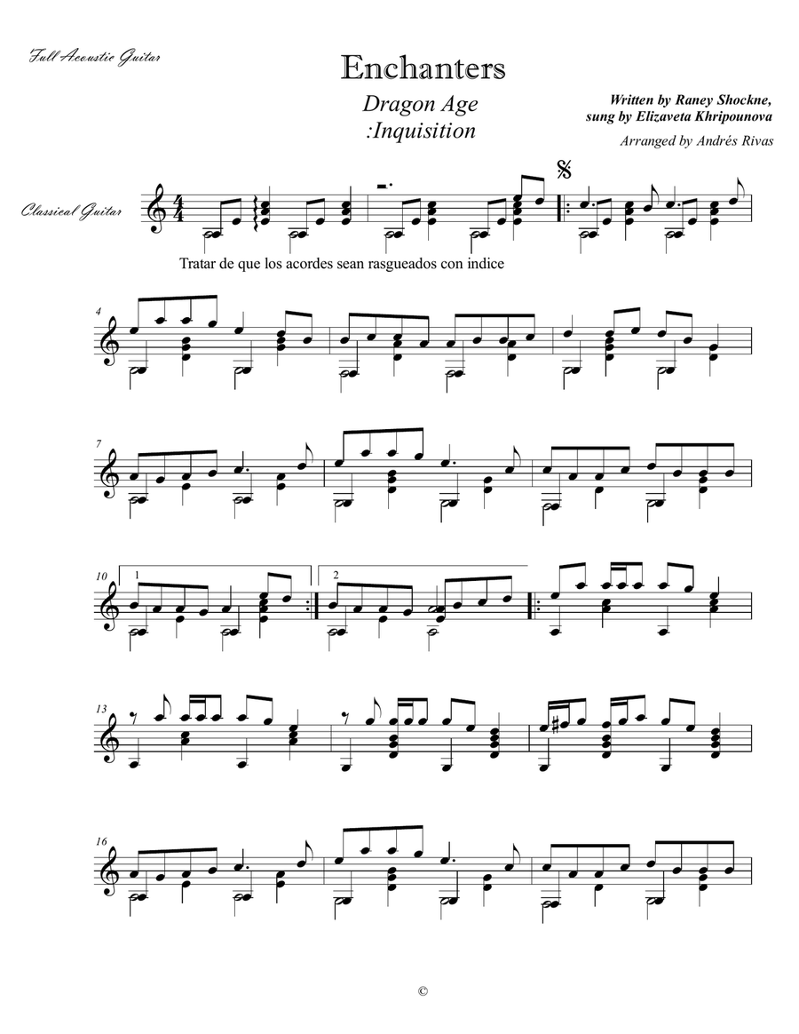 Dragon Age: Inquisition Acoustic Guitar scores gallery preview page 1
