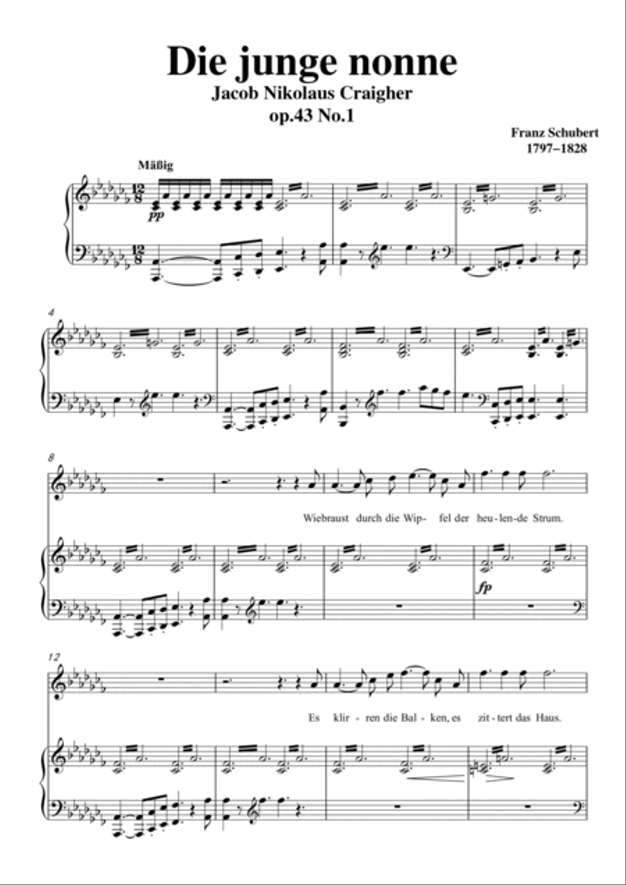 Schubert-Die junge nonne in #G minor,for Vocal and Piano Voice scores gallery preview page 2