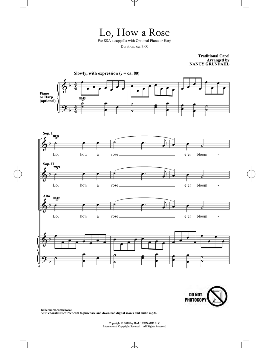 Lo, How A Rose (arr. Nancy Grundahl) SSA scores gallery preview page 1