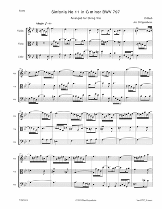 Bach: 3-Part Invention No. 11 in G Minor BWV 797 arr. for String Trio