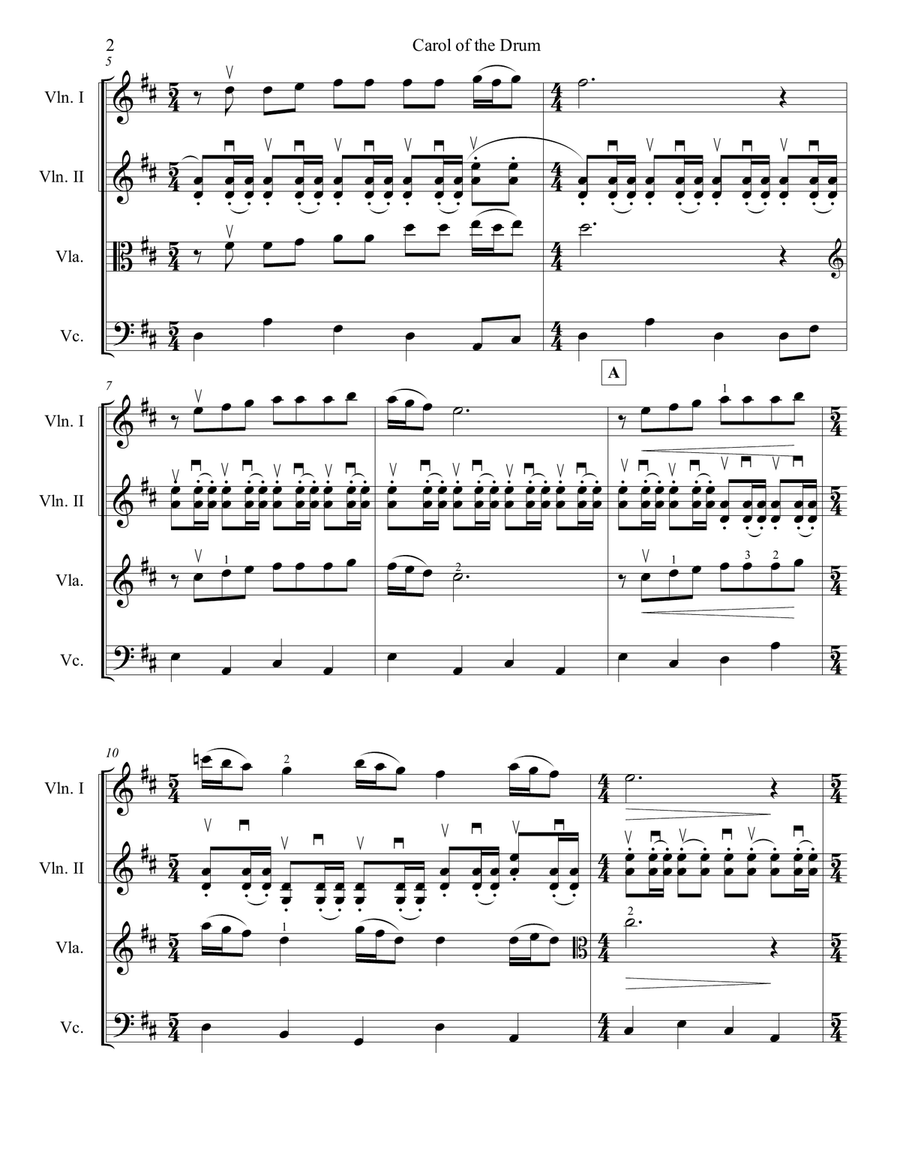Carol Of The Drum String Quartet scores gallery preview page 5