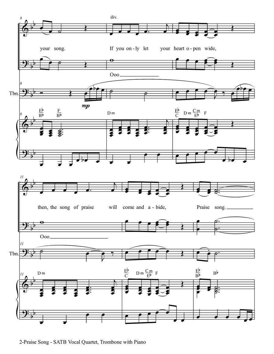 PRAISE SONG (SATB Vocal Quartet with Trombone & Piano) 4-Part scores gallery preview page 3