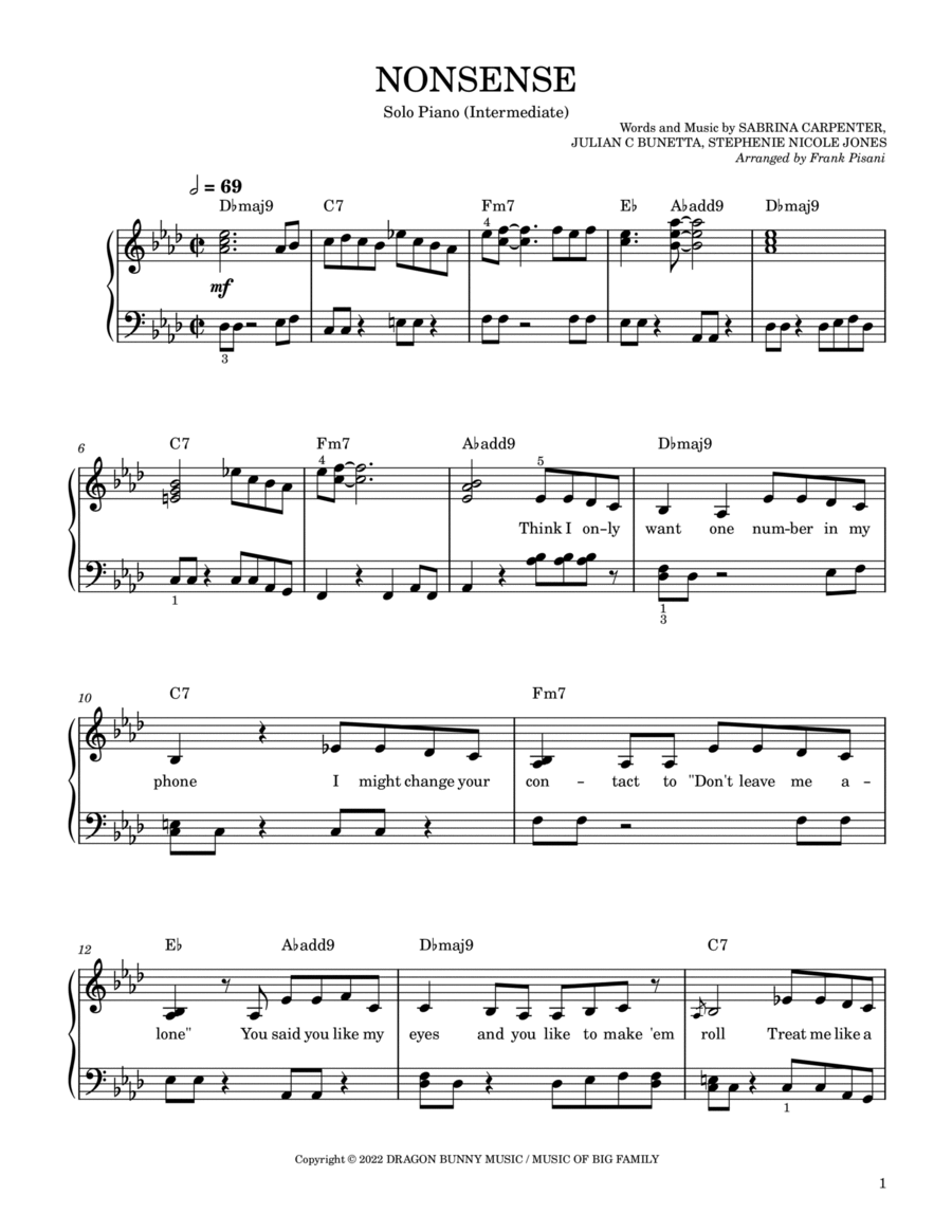 Nonsense Piano Solo scores gallery preview page 1