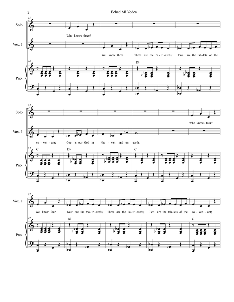 Echad Mi Yodea (Who Knows One?) Choir scores gallery preview page 2